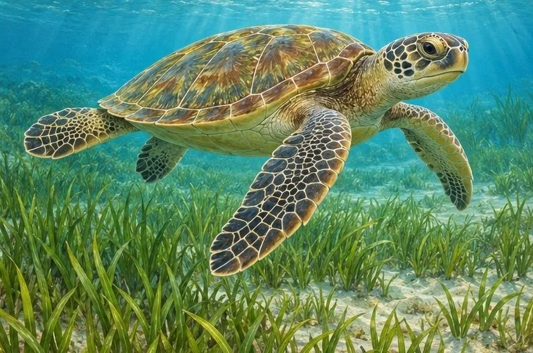 Illustration de la page « La tortue verte ».