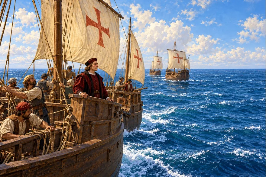 Illustration de la page « Trois navires au départ ».