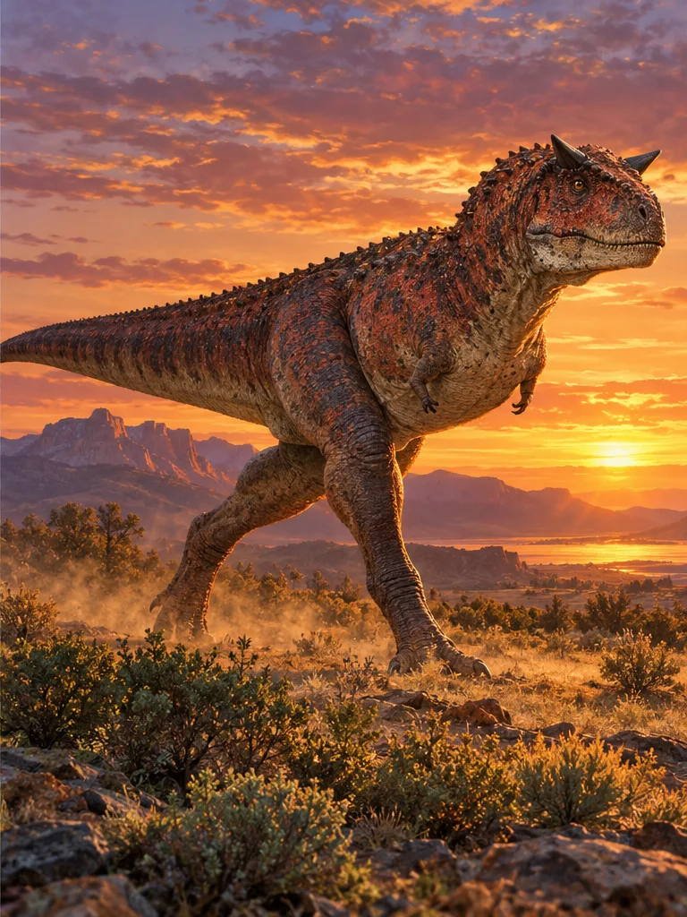 Illustration — CRÉTACÉ SUPÉRIEUR · ARGENTINE Carnotaurus · 8 m