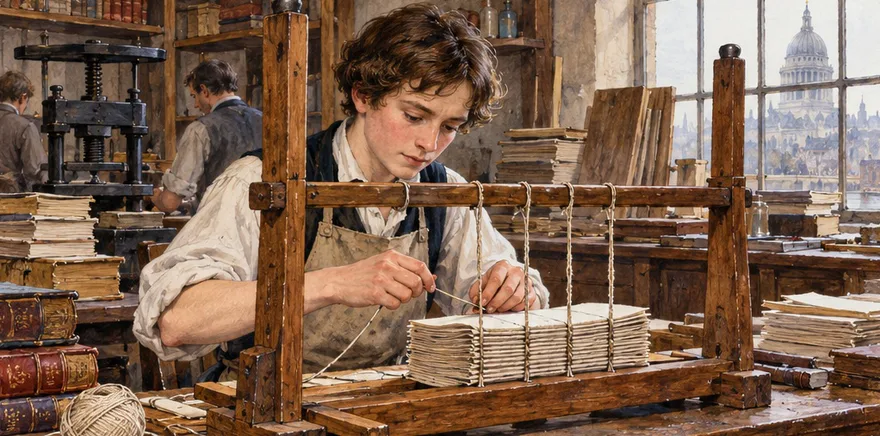 Illustration de la page « Le garçon qui relie les livres ».