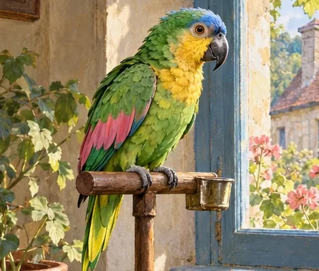 Illustration de la page « Le perroquet qui entre dans un livre ».