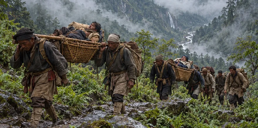 Illustration de la page « 07  ·  ANNAPURNA · NÉPAL, 1950 Redescendre, ensemble ».