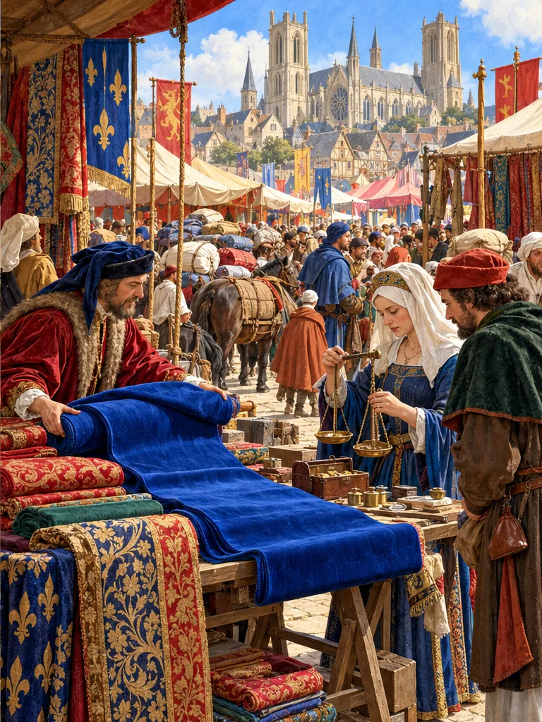 Illustration — LES FOIRES DE CHAMPAGNE · XIIIE SIÈCLE Le drap venu du nord