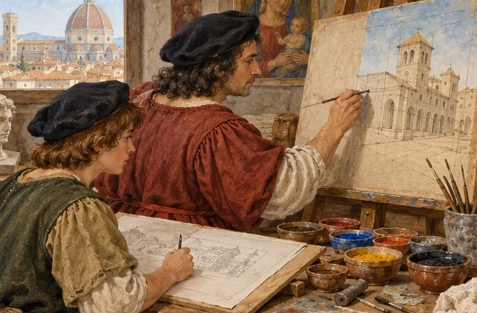 Illustration de la page « Le peintre ouvre une fenêtre ».